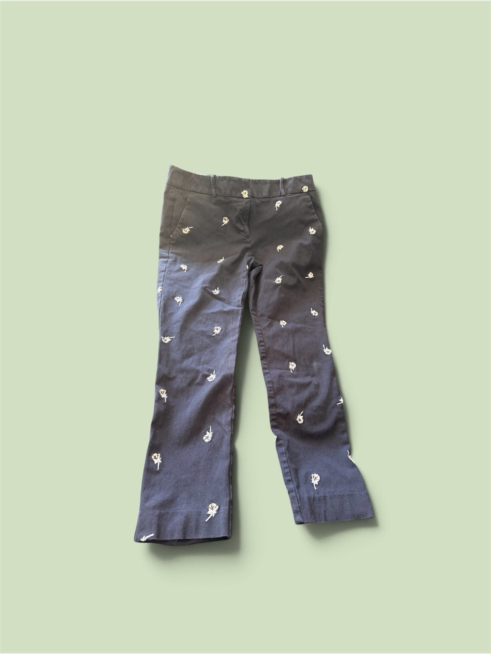 LOFT Navy Floral Embroidered dress pants cropped